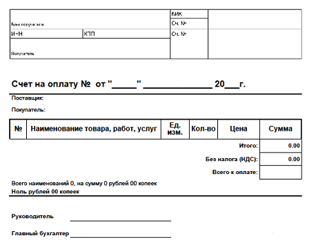 Счет на трансфер образец